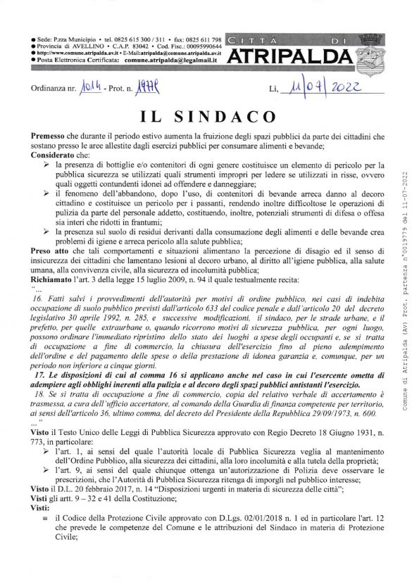 Ordinanza n°1014 del Comune di Atripalda. Pagina 1